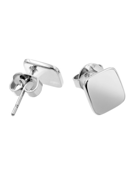 Silver stainless steel square earrings with minimalist design.