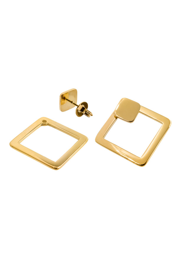 2-in-1 gold square earrings, featuring a large and small square made of gold-plated stainless steel