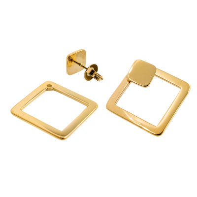 Gold-plated stainless steel 2-in-1 square earrings