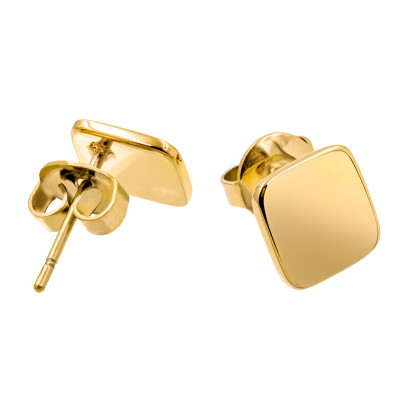 Gold-plated stainless steel square earrings with minimalist design.