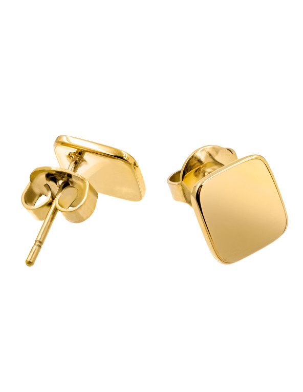 Gold-plated stainless steel square earrings with minimalist design.