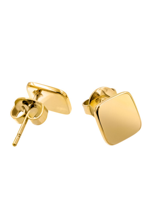 Gold-plated stainless steel square earrings with minimalist design.
