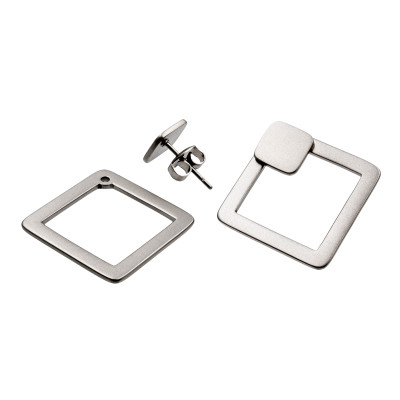 Satin Stainless Steel 2-in-1 square earrings