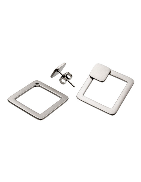 2-in-1 square earrings made of satin stainless steel.