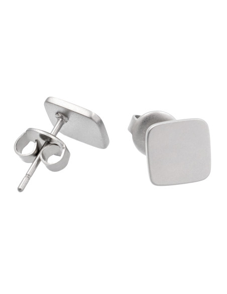 Satin-finish stainless steel square earrings with minimalist design.