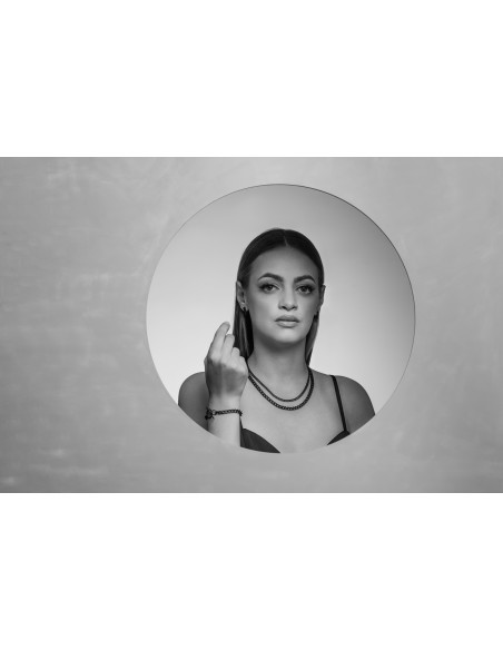 Double matte black stainless steel curb chain choker with 6 mm and 4 mm chains.