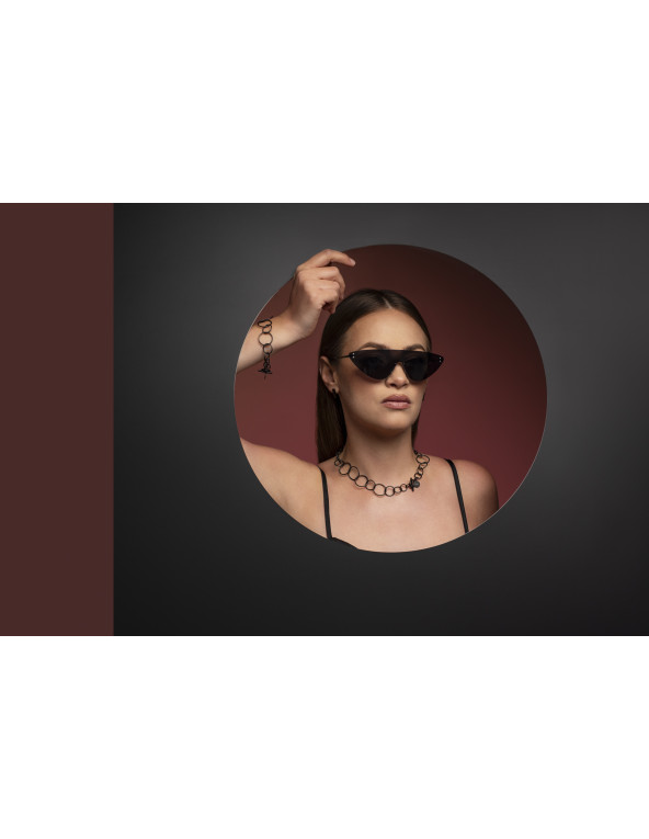 Black matte stainless steel 2-in-1 necklace with movable elements in a modern minimalist style