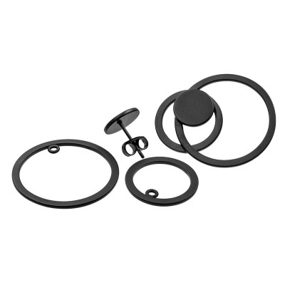 3-in-1 matte black stainless steel earring set with open and closed circle design.