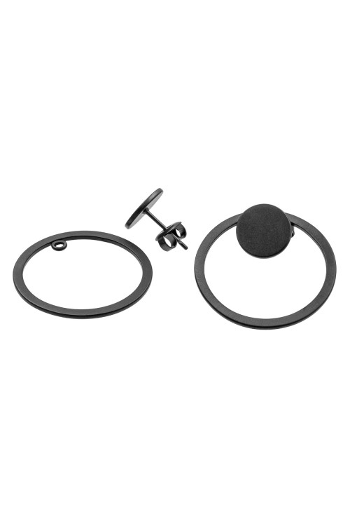 3-in-1 matte black stainless steel earring set with open and closed circle design.