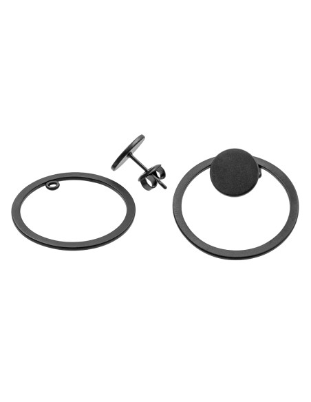 3-in-1 matte black stainless steel earring set with open and closed circle design.