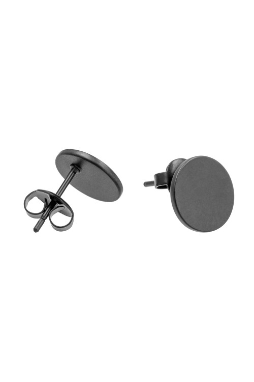 3-in-1 matte black stainless steel earring set with open and closed circle design.