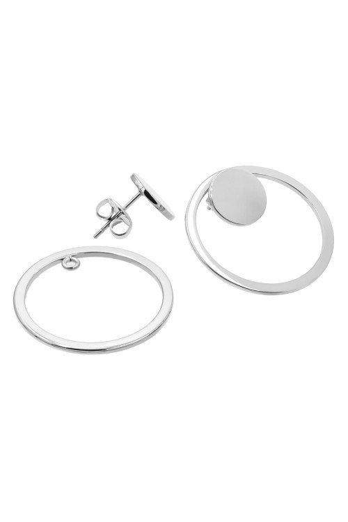 2-in-1 stainless steel earring set in silver.
