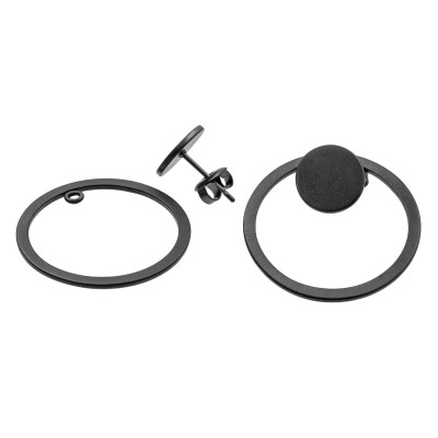2-in-1 black matte stainless steel earrings set with open and closed hoops