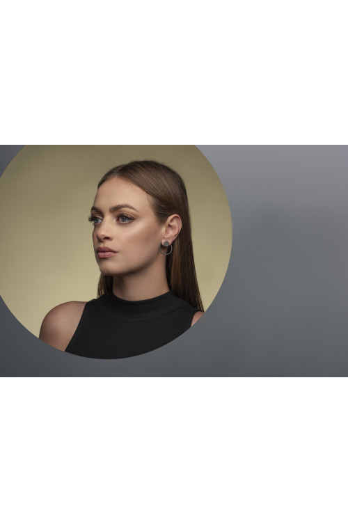 2-in-1 black matte stainless steel earrings set with open and closed hoops