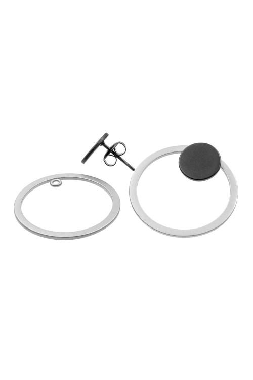 2-in-1 stainless steel earring set with satin and black matte minimalist hoop designs.