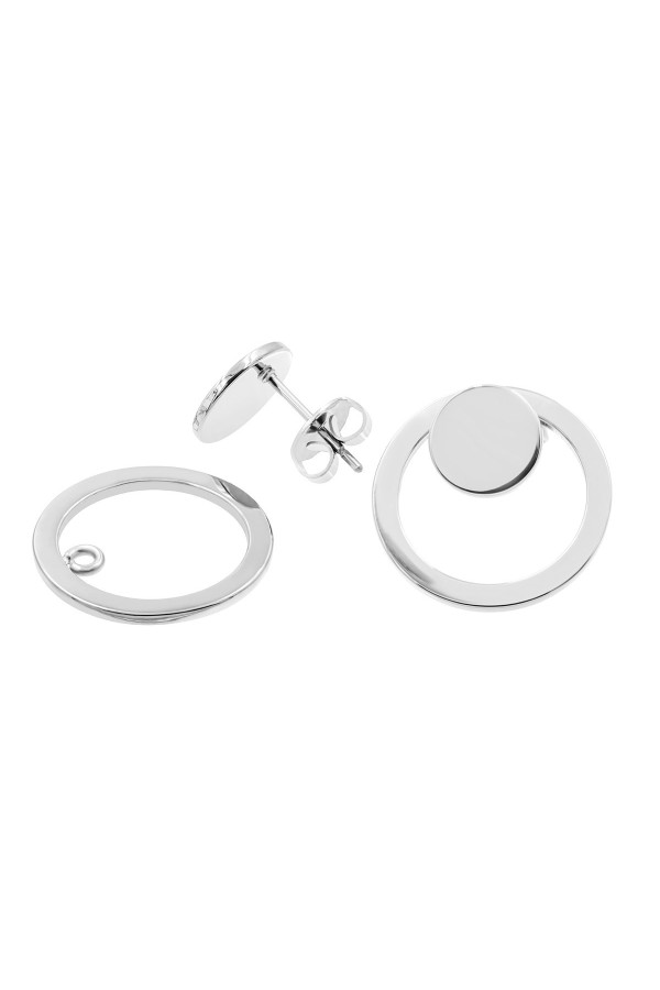 2-in-1 polished stainless steel earring set featuring minimalist silver hoop designs.