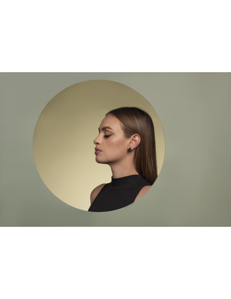 2-in-1 matte black stainless steel earrings featuring open and closed circle design.