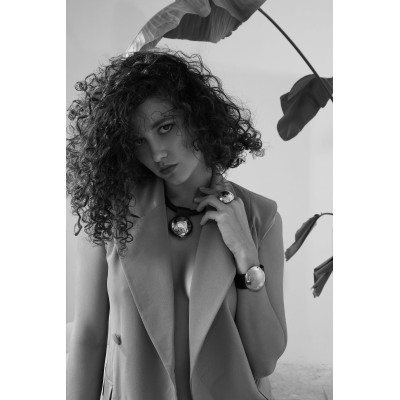 Black leather bracelet with gold-plated steel half-sphere 2