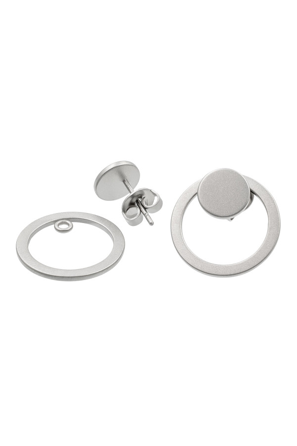 2-in-1 satin-finished stainless steel earring set featuring minimalist satin silver hoop designs.