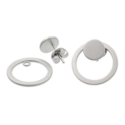 Set of 2-in-1 satin-finished stainless steel earrings