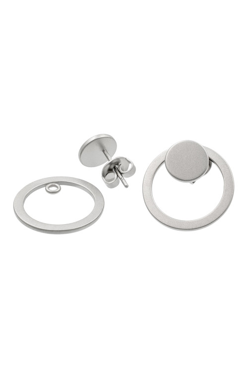 2-in-1 satin-finished stainless steel earring set featuring minimalist satin silver hoop designs.