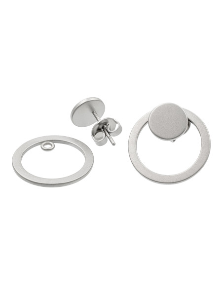 Set of 2-in-1 satin-finished stainless steel earrings