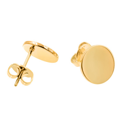 Gold stainless steel disc earrings with a polished finish and minimalist style.