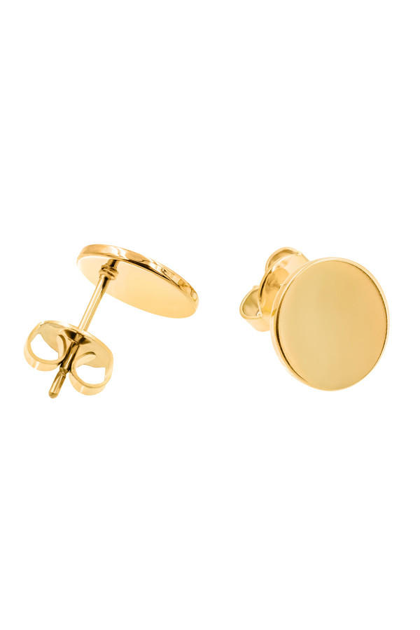 Gold stainless steel disc earrings with a polished finish and minimalist style.
