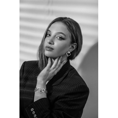 Satin Stainless Steel 2-in-1 square earrings 2