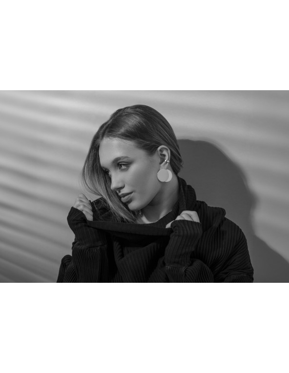 Shiny stainless steel hoop disc earrings, silver