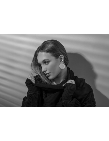 Shiny stainless steel hoop disc earrings, silver