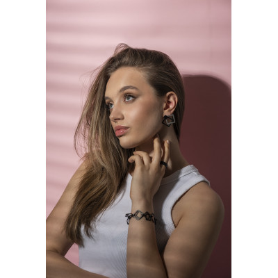 3-in-1 stainless steel square earrings in matte black and satin finish with geometric design. 2