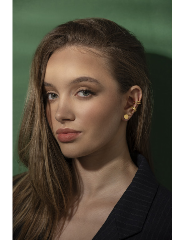 Gold stainless steel disc earrings with a polished finish and minimalist style.