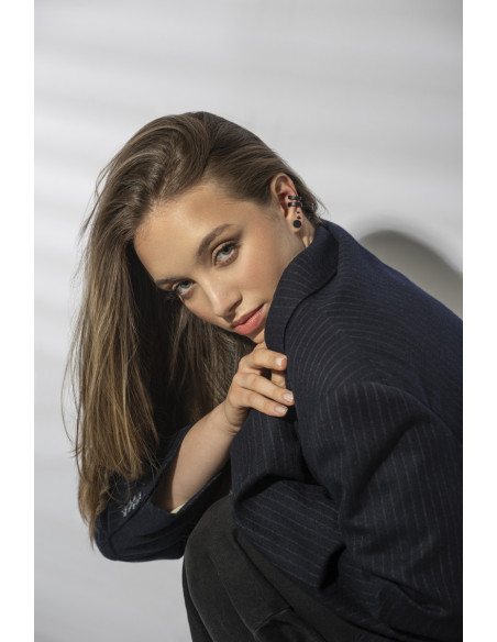 Matte black stainless steel disc earrings with a minimalist round design.