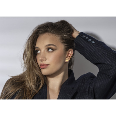 Gold 3 mm stainless steel ball stud earrings with polished gold finish. 2