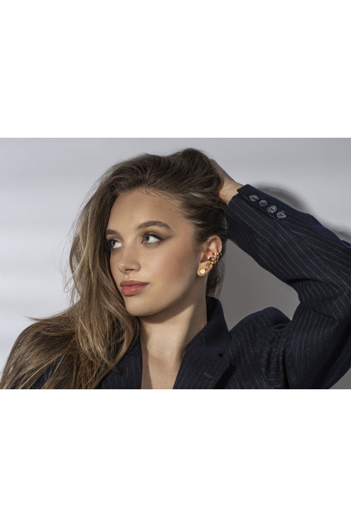 Gold 3 mm stainless steel ball stud earrings with polished gold finish.