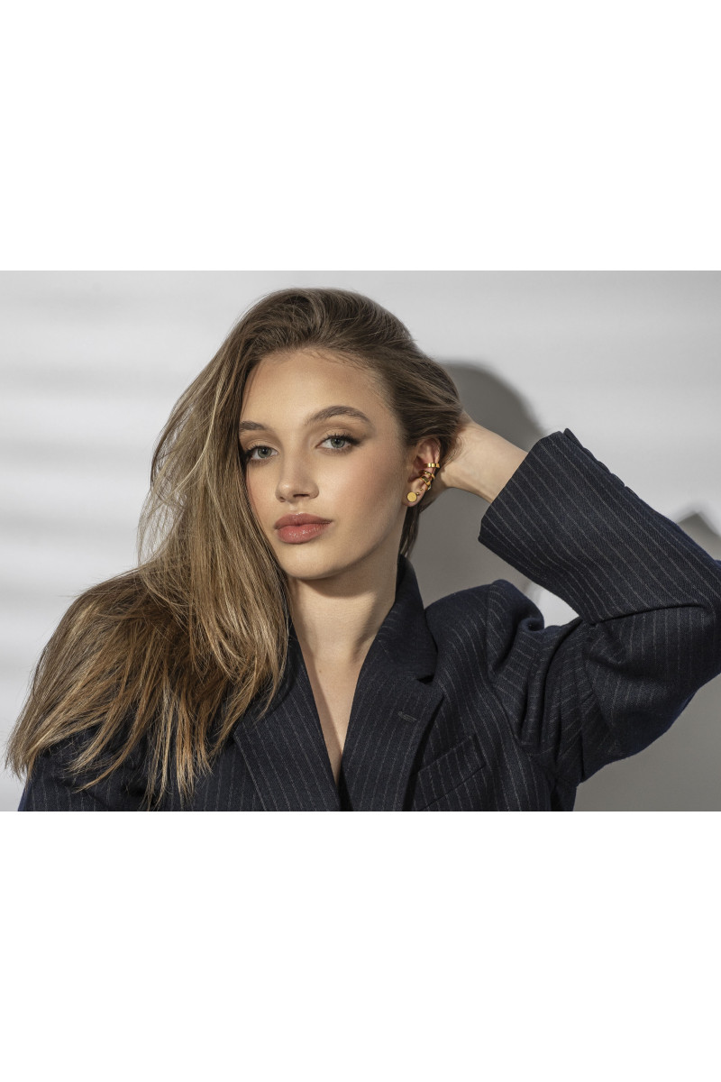 Gold 3 mm stainless steel ball stud earrings with polished gold finish.