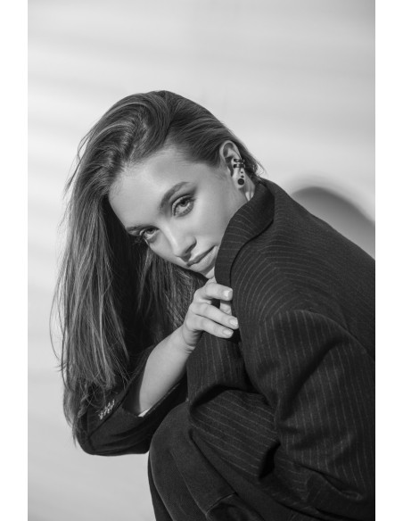 Matte black 3.6 mm stainless steel ear cuff with contemporary finish.