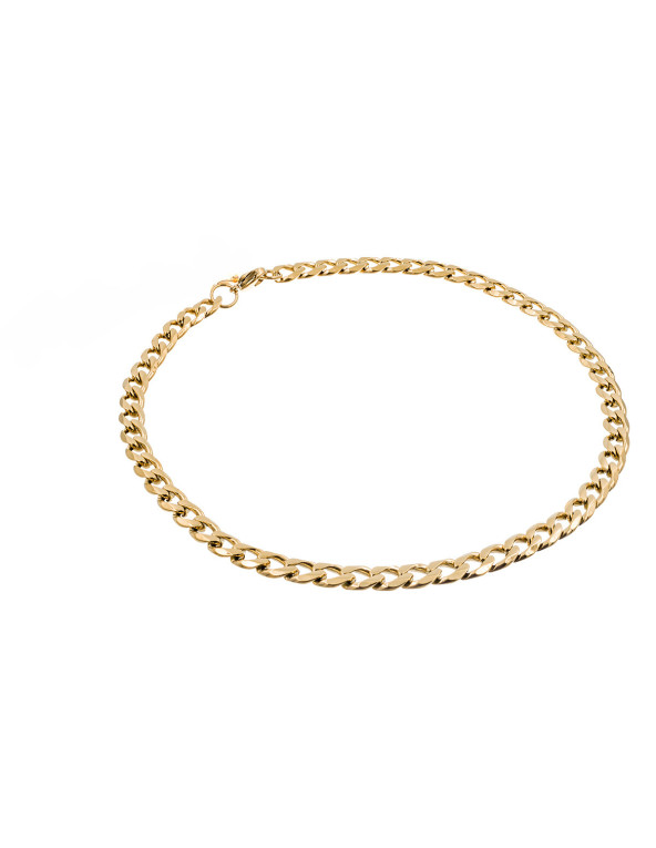 Gold men’s stainless steel curb chain necklace with a polished finish.