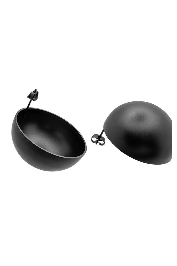 Lightweight black stainless steel half sphere earrings in matte finish.
