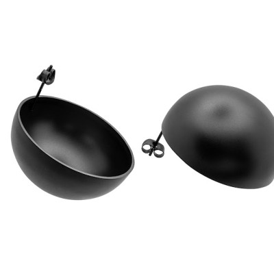 Lightweight black stainless steel half sphere earrings in matte finish.