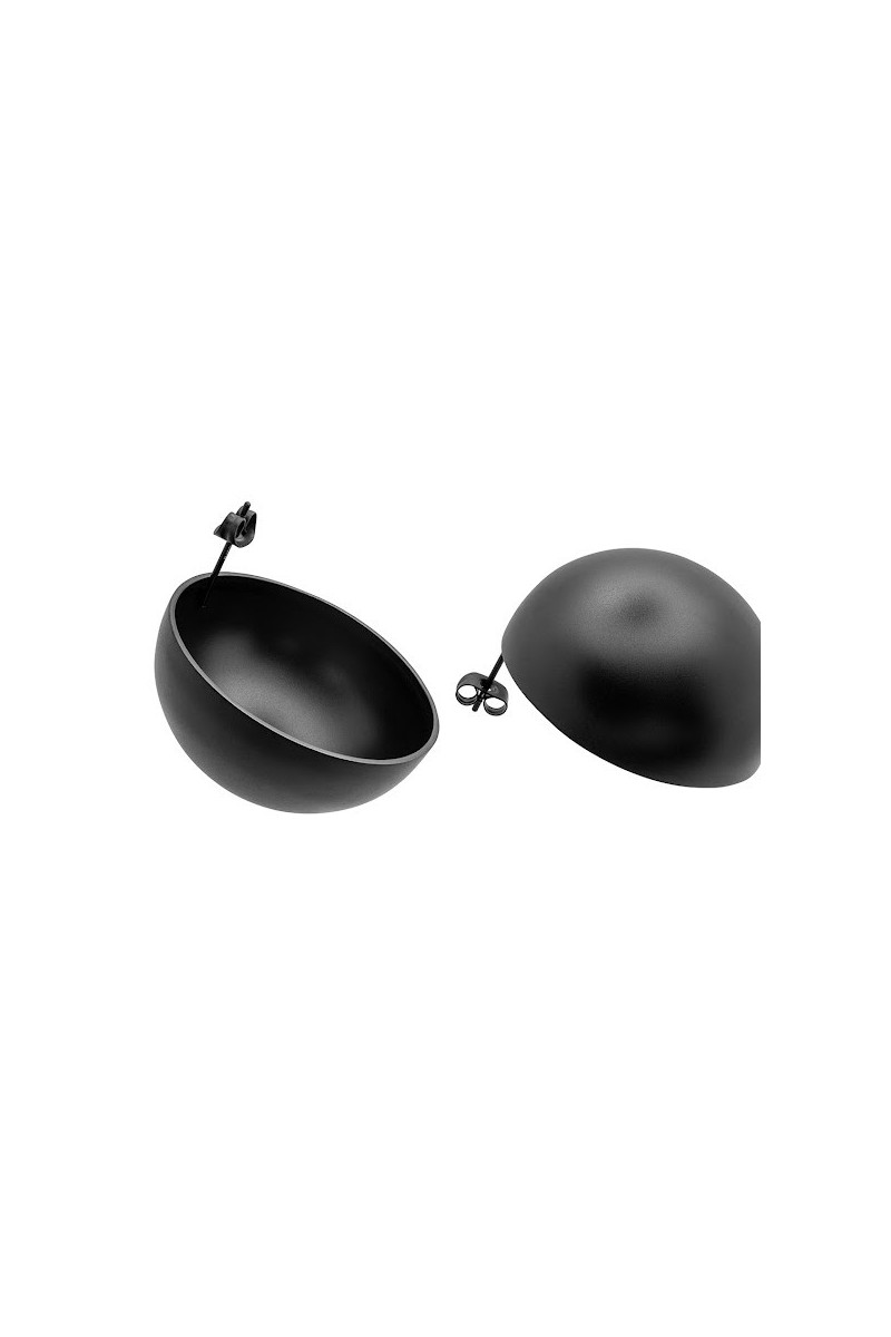 Lightweight black stainless steel half sphere earrings in matte finish.