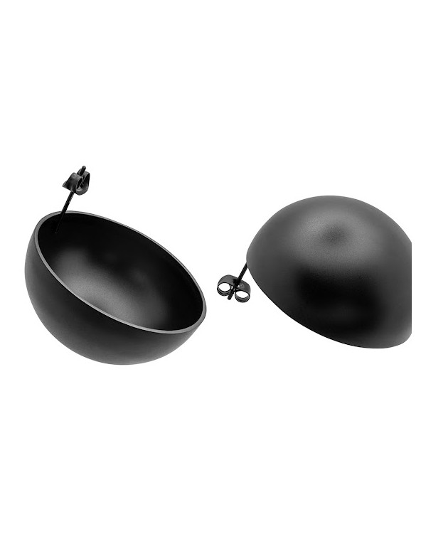 Lightweight black stainless steel half sphere earrings in matte finish.