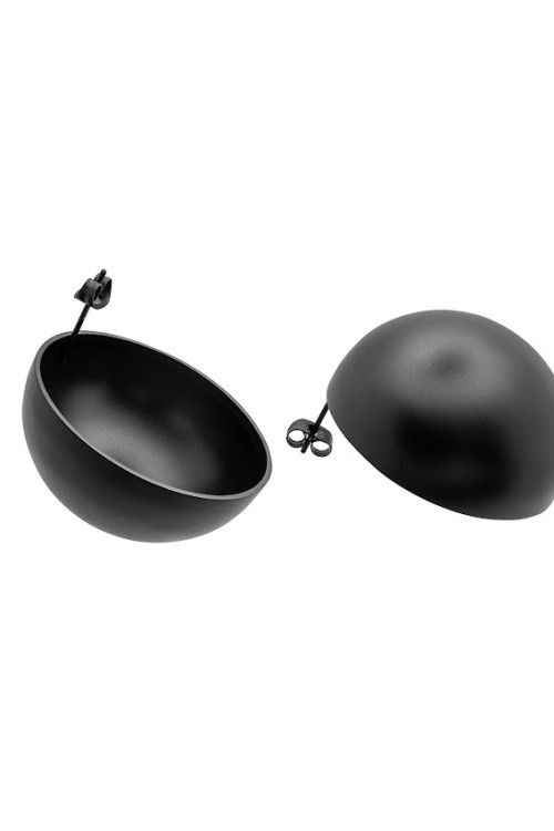Lightweight black stainless steel half sphere earrings in matte finish.