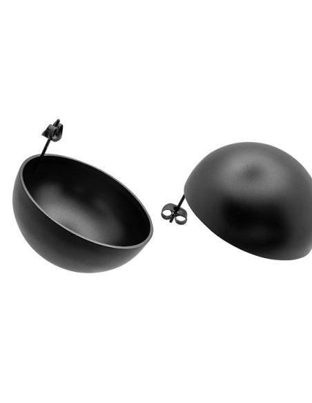Lightweight black stainless steel half sphere earrings in matte finish.