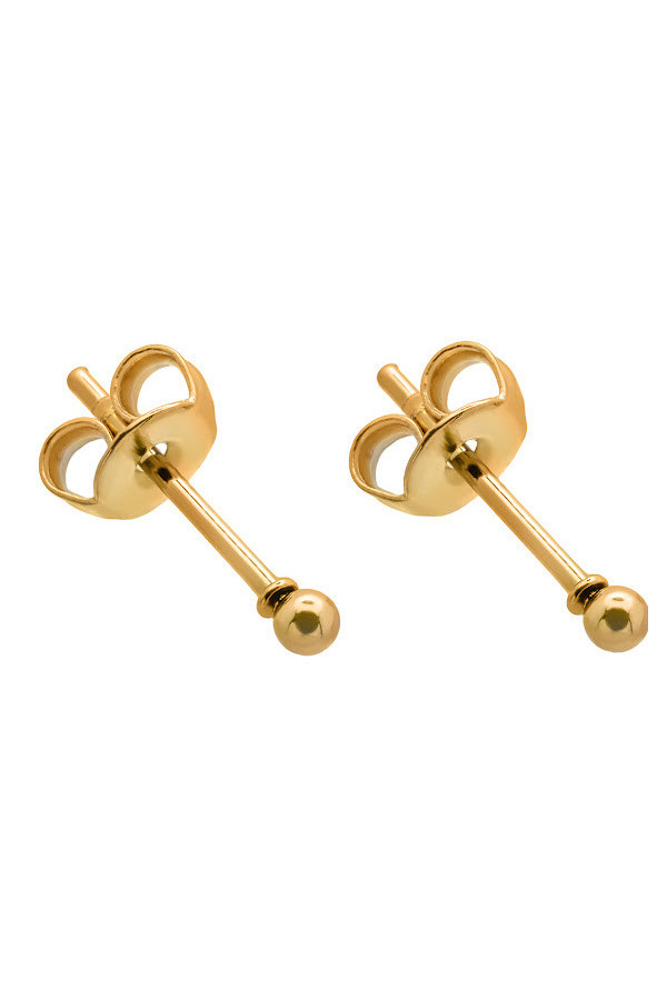 Gold 2 mm stainless steel ball stud earrings with a polished shiny finish.