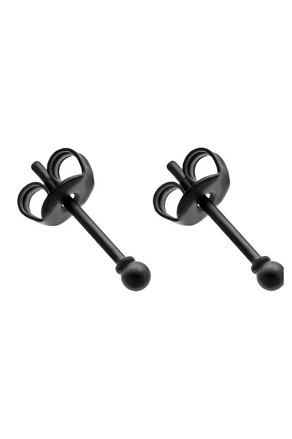Matte black 2 mm stainless steel ball stud earrings with minimalist round design.