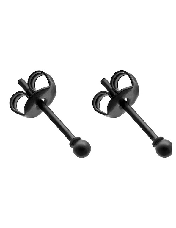 Matte black 2 mm stainless steel ball stud earrings with minimalist round design.