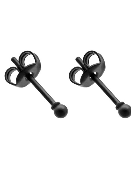 Matte black 2 mm stainless steel ball stud earrings with minimalist round design.