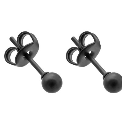 Matte black 3 mm stainless steel ball stud earrings with minimalist design.